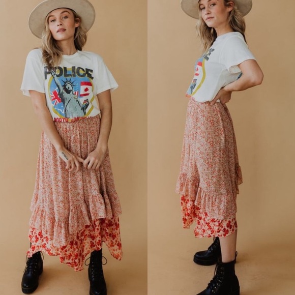 Free People Zuma Drippy Ruffle Skirt Fall Floral - Picture 1 of 7